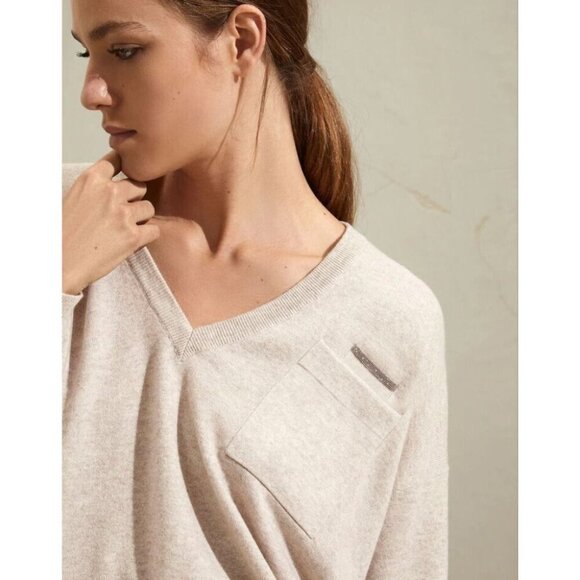 Brunello Cucinelli Cashmere Sweater top Monili trim Women's Knit size XS - Picture 3 of 6